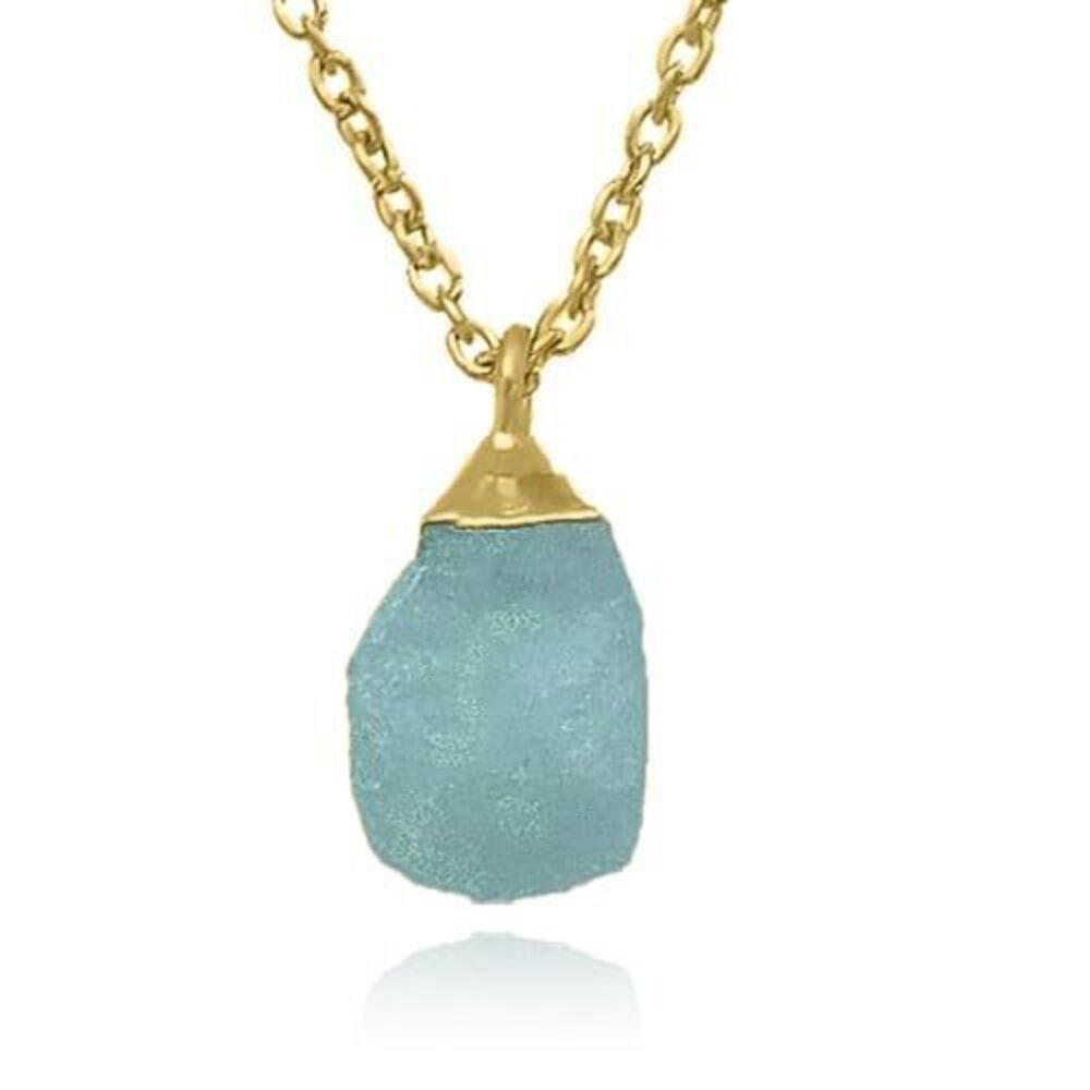2876 Aquamarine Necklace , Premium Gold Raw Stone Necklaces - Tarnish Free